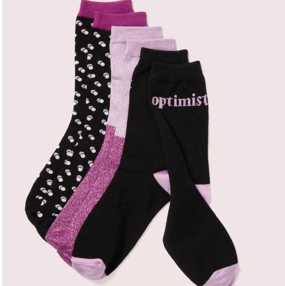 New Kate Spade New York Crew Socks Box With Two Pair Grey// Pink One Size